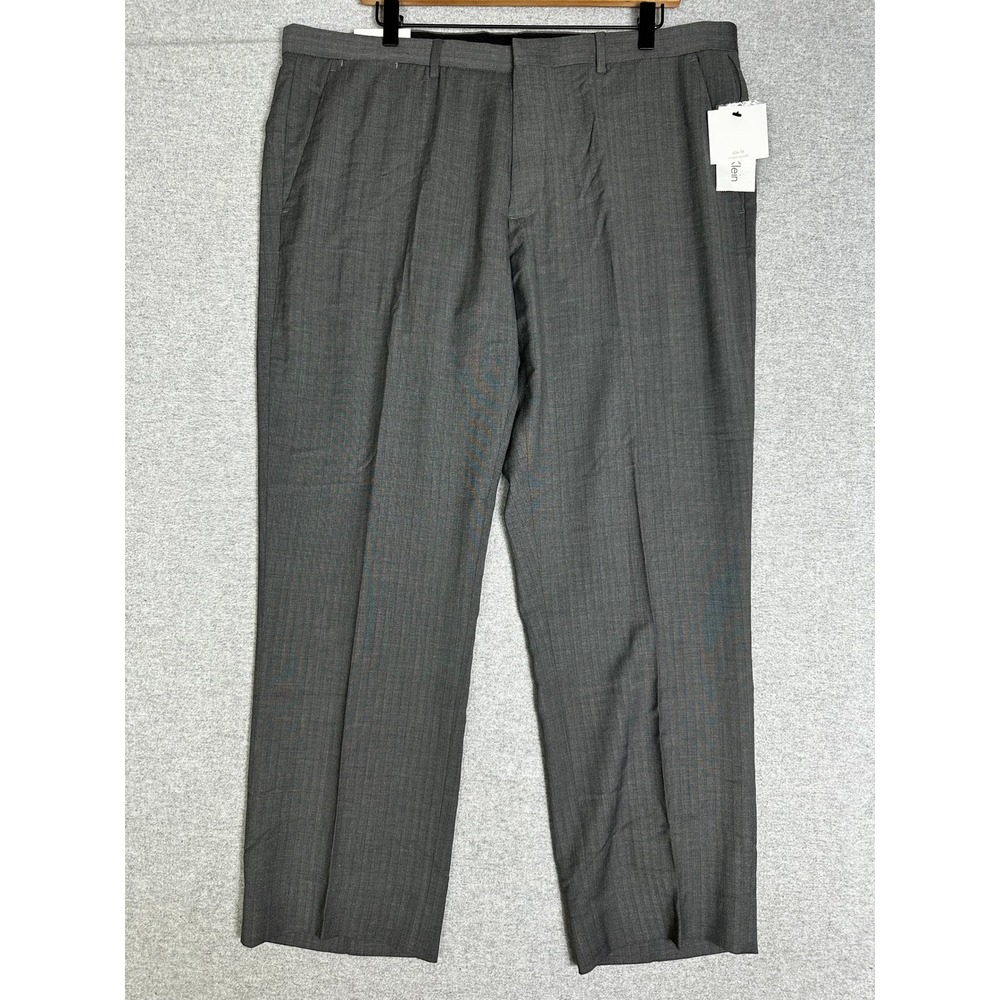 NWT Calvin Klein Dress Pants Mens 38x32 Greystone Slim Fit Herringbone